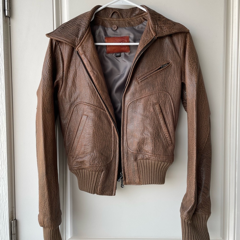 Brown leather jacket with removable faux fur nwot fur leather coat jacket